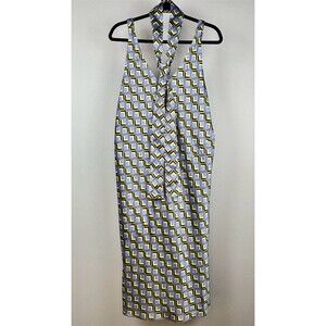 Wildfang Slip Dress Womens Multicolor Geometric Print Satin Midi V-Neck